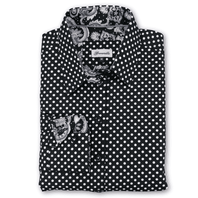 Grenouille Black & White Polka Dot Shirt with Paisley Detail