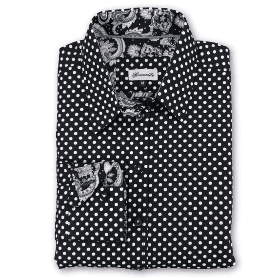 Grenouille Black & White Polka Dot Shirt with Paisley Detail