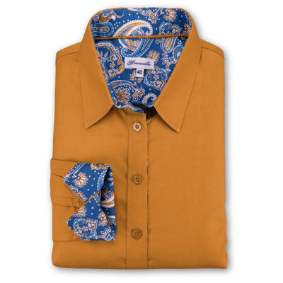 Grenouille Dark Gold Oxford Shirt with Paisley Accents