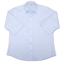 Grenouille Ladies 3/4 Sleeve Blue and White Gingham Check Seersucker Shirt