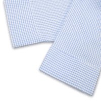 Grenouille Ladies 3/4 Sleeve Blue and White Gingham Check Seersucker Shirt