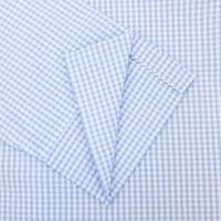 Grenouille Ladies 3/4 Sleeve Blue and White Gingham Check Seersucker Shirt