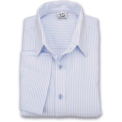 Grenouille Ladies 3/4 Sleeve Blue and White Stripe Seersucker Shirt