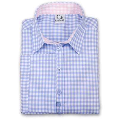 Grenouille Ladies 3/4 Sleeve Blue Check Easy Care Cotton Shirt