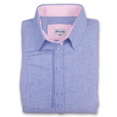 Grenouille Ladies 3/4 Sleeve Blue Cotton Oxford Boyfriend Shirt