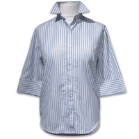 Grenouille Ladies 3/4 Sleeve Blue & Pink Stripe Seersucker Shirt