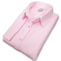 Grenouille Ladies 3/4 Sleeve Bright Pink and White Stripe Seersucker Shirt