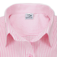 Grenouille Ladies 3/4 Sleeve Bright Pink and White Stripe Seersucker Shirt