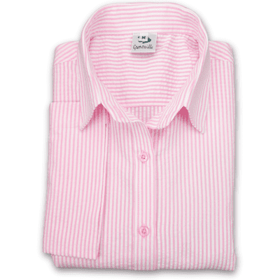 Grenouille Ladies 3/4 Sleeve Bright Pink and White Stripe Seersucker Shirt