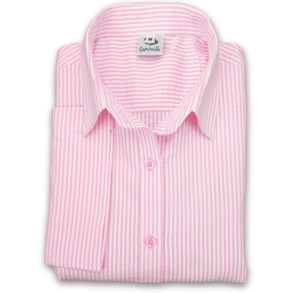 Grenouille Ladies 3/4 Sleeve Bright Pink and White Stripe Seersucker Shirt
