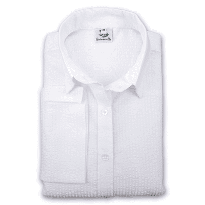 Grenouille Ladies 3/4 Sleeve Bright White Stripe Seersucker Shirt