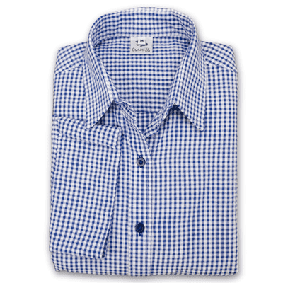 Grenouille Ladies 3/4 Sleeve Dark Blue and White Gingham Check Seersucker Shirt