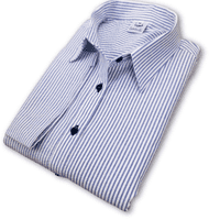 Grenouille Ladies 3/4 Sleeve Dark Blue and White Stripe Seersucker Shirt