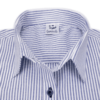 Grenouille Ladies 3/4 Sleeve Dark Blue and White Stripe Seersucker Shirt