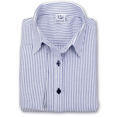 Grenouille Ladies 3/4 Sleeve Dark Blue and White Stripe Seersucker Shirt