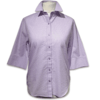 Grenouille Ladies 3/4 Sleeve Dark Lavender Gingham Check Seersucker Shirt