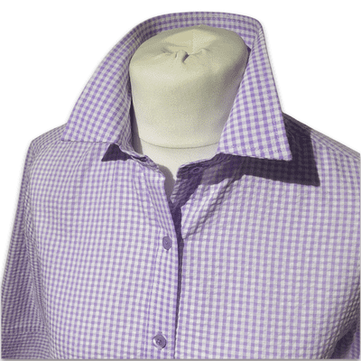 Grenouille Ladies 3/4 Sleeve Dark Lavender Gingham Check Seersucker Shirt