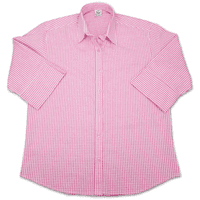 Grenouille Ladies 3/4 Sleeve Dark Pink and White Gingham Check Seersucker Shirt