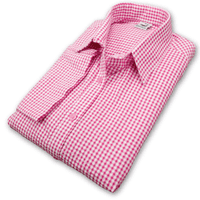 Grenouille Ladies 3/4 Sleeve Dark Pink and White Gingham Check Seersucker Shirt