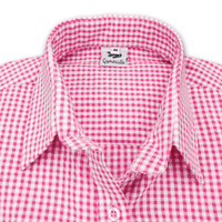 Grenouille Ladies 3/4 Sleeve Dark Pink and White Gingham Check Seersucker Shirt