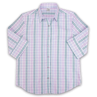 Grenouille Ladies 3/4 Sleeve Lilac, Blue and Emerald Green Check Seersucker Shirt
