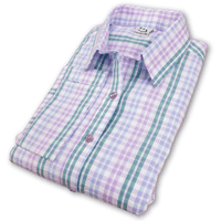 Grenouille Ladies 3/4 Sleeve Lilac, Blue and Emerald Green Check Seersucker Shirt