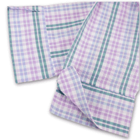 Grenouille Ladies 3/4 Sleeve Lilac, Blue and Emerald Green Check Seersucker Shirt
