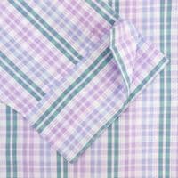 Grenouille Ladies 3/4 Sleeve Lilac, Blue and Emerald Green Check Seersucker Shirt