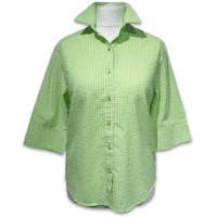 Grenouille Ladies 3/4 Sleeve Lime Green Gingham Check Seersucker Shirt