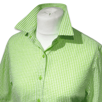 Grenouille Ladies 3/4 Sleeve Lime Green Gingham Check Seersucker Shirt