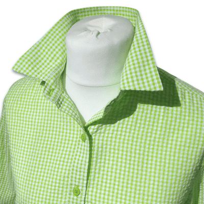 Grenouille Ladies 3/4 Sleeve Lime Green Gingham Check Seersucker Shirt