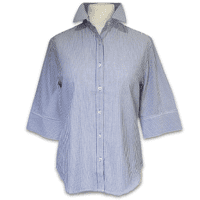 Grenouille Ladies 3/4 Sleeve Mid-Blue Stripe Seersucker Shirt