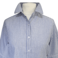 Grenouille Ladies 3/4 Sleeve Mid-Blue Stripe Seersucker Shirt
