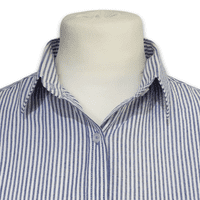 Grenouille Ladies 3/4 Sleeve Mid-Blue Stripe Seersucker Shirt