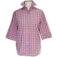 Grenouille Ladies 3/4 Sleeve Multi Pink Check Seersucker Shirt