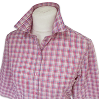 Grenouille Ladies 3/4 Sleeve Multi Pink Check Seersucker Shirt