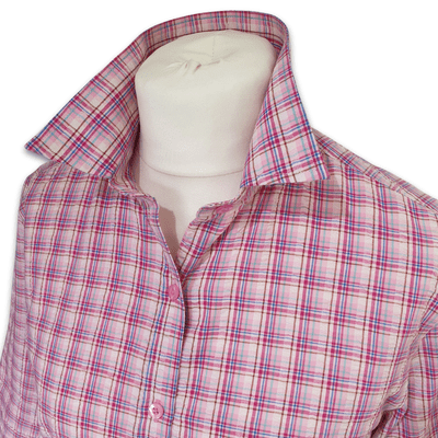 Grenouille Ladies 3/4 Sleeve Multi Pink Check Seersucker Shirt
