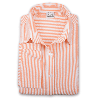 Grenouille Ladies 3/4 Sleeve Orange and Bright White Stripe Seersucker Shirt