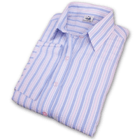 Grenouille Ladies 3/4 Sleeve Pink & Blue Stripe Seersucker Shirt