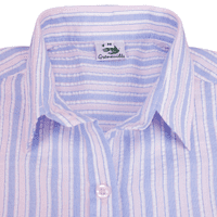 Grenouille Ladies 3/4 Sleeve Pink & Blue Stripe Seersucker Shirt