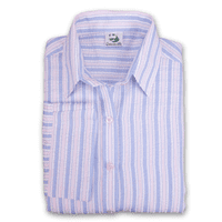 Grenouille Ladies 3/4 Sleeve Pink & Blue Stripe Seersucker Shirt