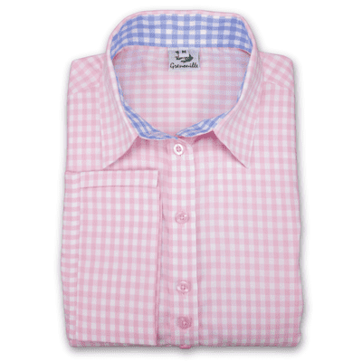 Grenouille Ladies 3/4 Sleeve Pink Check Easy Care Cotton Shirt