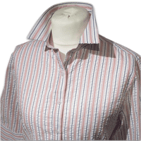 Grenouille Ladies 3/4 Sleeve Pink & Navy Stripe Seersucker Shirt