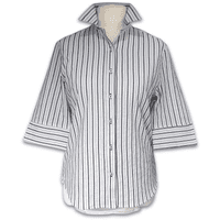 Grenouille Ladies 3/4 Sleeve White & Navy Stripe Seersucker Shirt