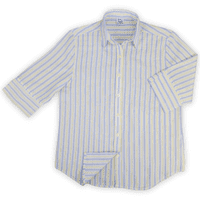 Grenouille Ladies 3/4 Sleeve Yellow & Blue Stripe Seersucker Shirt