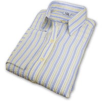 Grenouille Ladies 3/4 Sleeve Yellow & Blue Stripe Seersucker Shirt
