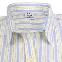 Grenouille Ladies 3/4 Sleeve Yellow & Blue Stripe Seersucker Shirt