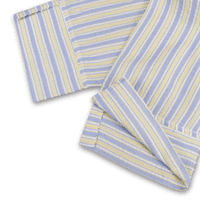 Grenouille Ladies 3/4 Sleeve Yellow & Blue Stripe Seersucker Shirt