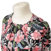 Grenouille Ladies Black and Pink Floral Pleat Neck Satin Blouse