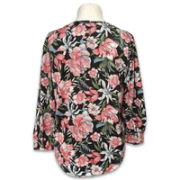 Grenouille Ladies Black and Pink Floral Pleat Neck Satin Blouse
